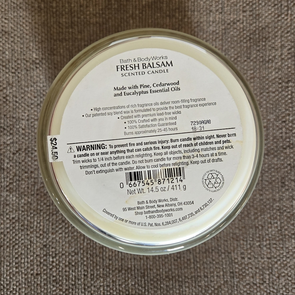 Bath & Body Works 3 wick candle Fresh Balsam - Picture 3 of 3